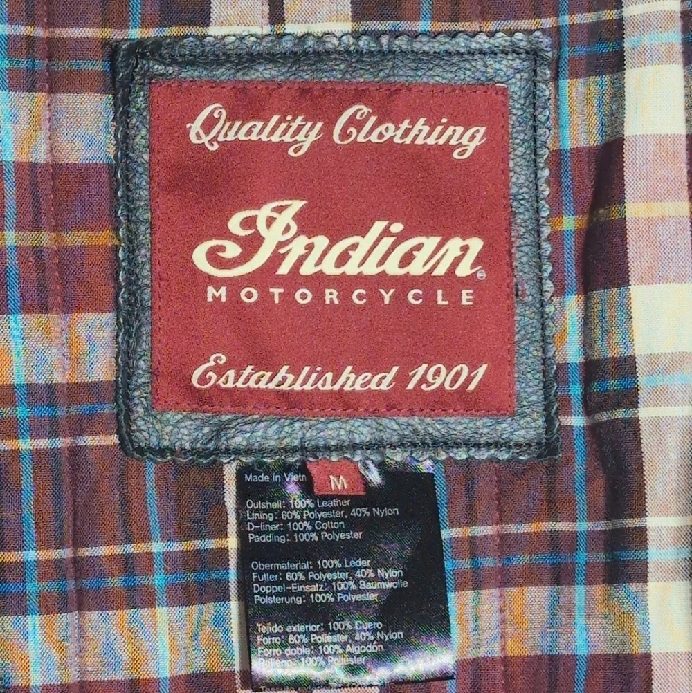 Indian Motorcycle Plaid Sleeveless Jacket Liner Only Zip In Sz M